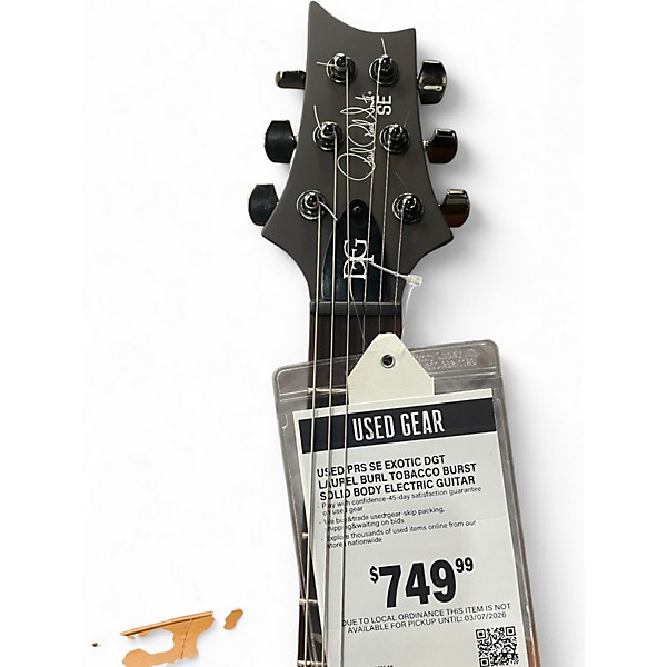 Used PRS SE Exotic DGT Laurel Burl Tobacco Burst Solid Body Electric Guitar