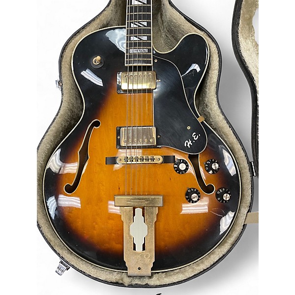 Vintage 1980s Aria Pro Ii HERB ELLIS 2 Tone Sunburst Hollow Body Electric Guitar