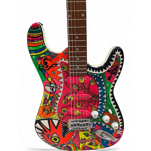 Used Miscellaneous Custom PartsCaster Custom Graphic (Neon Blacklight Blue LED) Solid Body Electric Guitar