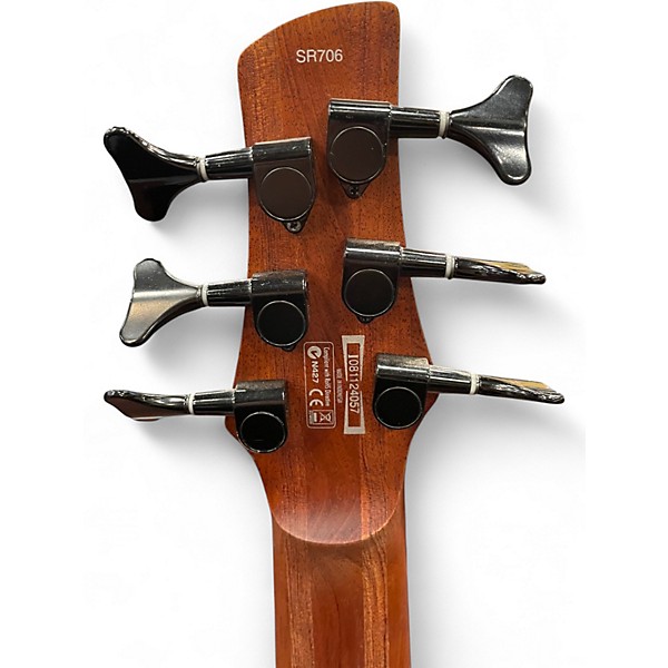 Used Ibanez SR706 6 String Trans Black Electric Bass Guitar