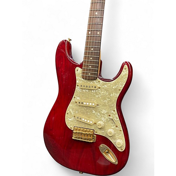 Used Squier Pro Tone Stratocaster transparent red Solid Body Electric Guitar