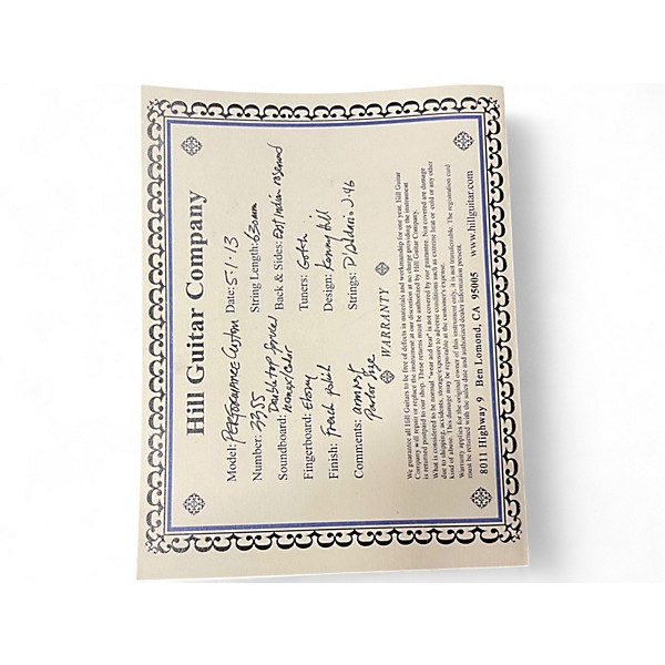 Used 2013 Hill Performance 630 natural Classical Acoustic Guitar