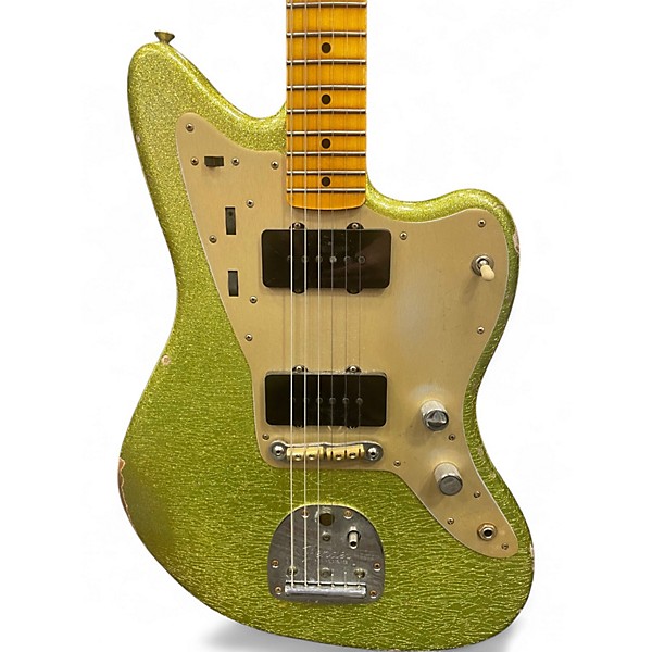 Used Fender Limited Custom Jazzmaster Relic Chartreuse Sparkle Solid Body Electric Guitar