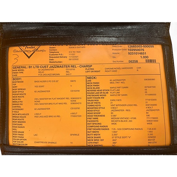 Used Fender Limited Custom Jazzmaster Relic Chartreuse Sparkle Solid Body Electric Guitar