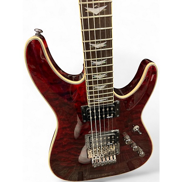 Used Schecter Guitar Research Omen Extreme 6 Floyd Rose TRANSPARENT RED Solid Body Electric Guitar