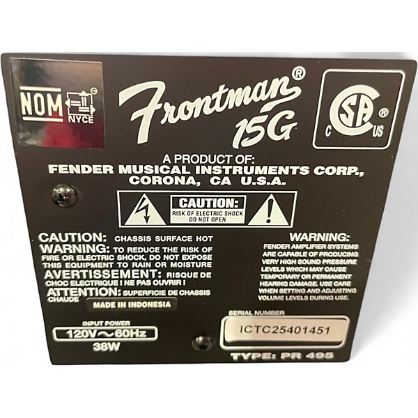 Used Fender Frontman 15G 1X8 15W Guitar Combo Amp