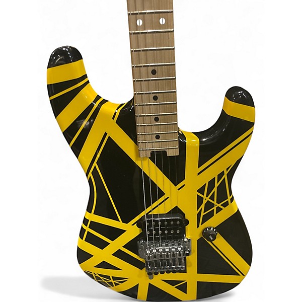 Used 2021 EVH Striped Series Black and Yellow Solid Body Electric Guitar