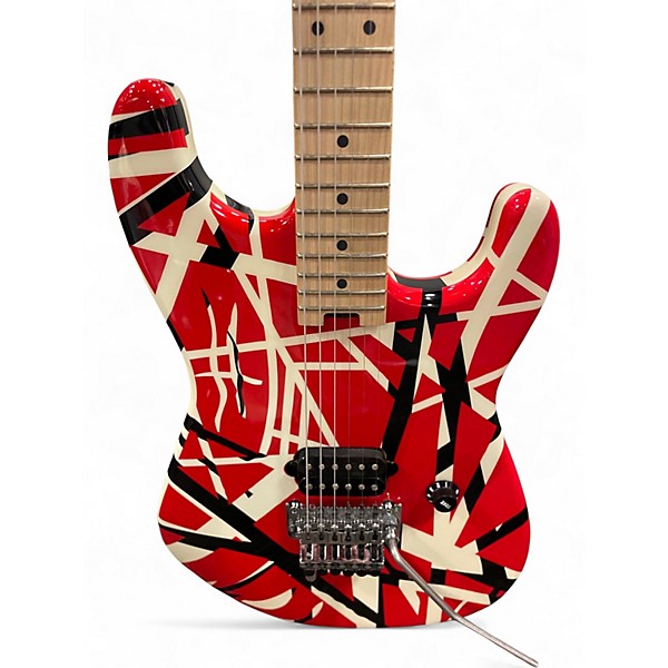 Used 2021 EVH EVH Striped Series RED Red with Black and White Stripes Solid Body Electric Guitar