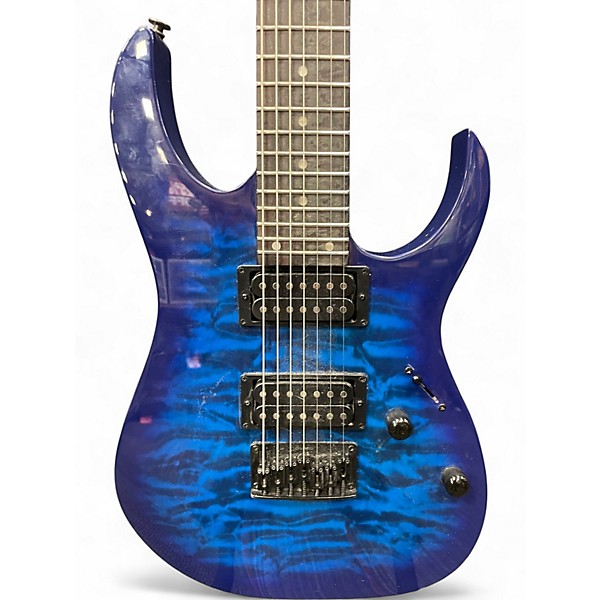Used Ibanez GRG7221QA Transparent Blue Solid Body Electric Guitar