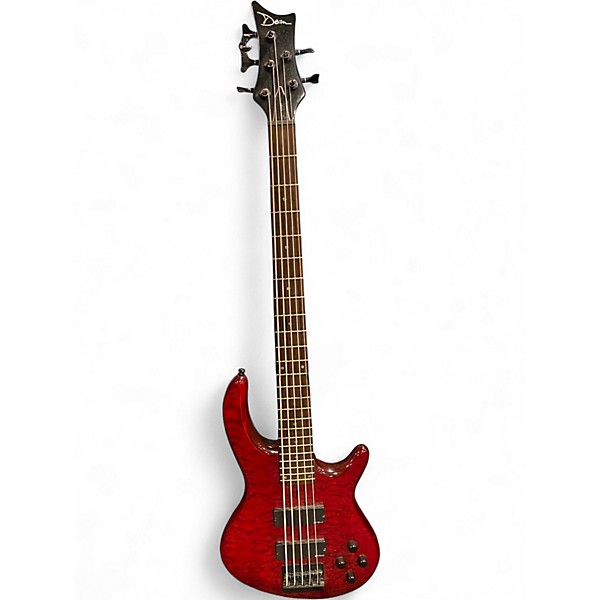 Used Dean Edge 5 String Trans Red Electric Bass Guitar
