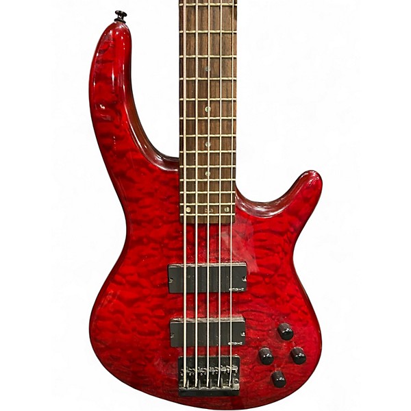 Used Dean Edge 5 String Trans Red Electric Bass Guitar