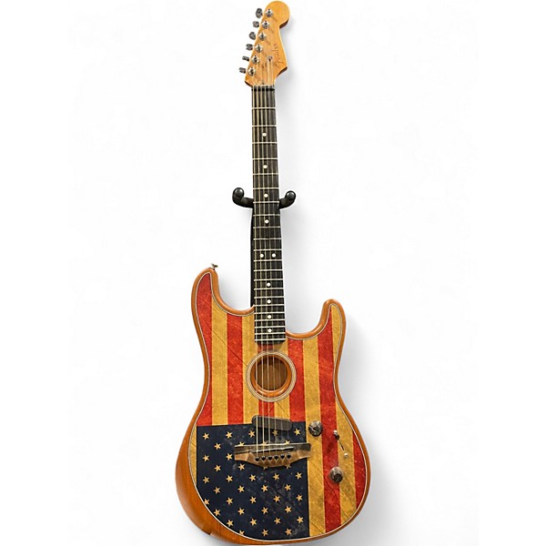 Used 2020 Fender American Acoustasonic Stratocaster FLAG PRINT Acoustic Electric Guitar
