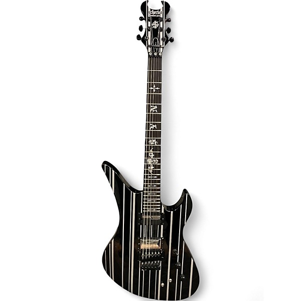 Used Schecter Guitar Research SYNYSER GATES Black with Silver Pinstripes Solid Body Electric Guitar