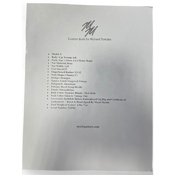 Used 2024 Mario Martin Custom S Style Nocaster Blonde Solid Body Electric Guitar