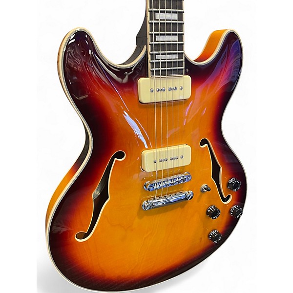 Used D'Angelico Premier Series DC 2 Tone Sunburst Hollow Body Electric Guitar