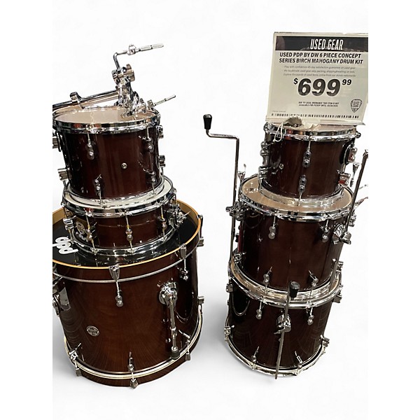 Used PDP by DW 6 Piece Concept Series BIRCH Mahogany Drum Kit