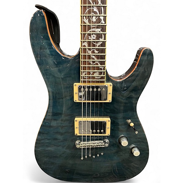 Used Schecter Guitar Research Diamond Series Classic Trans Blue Green Solid Body Electric Guitar