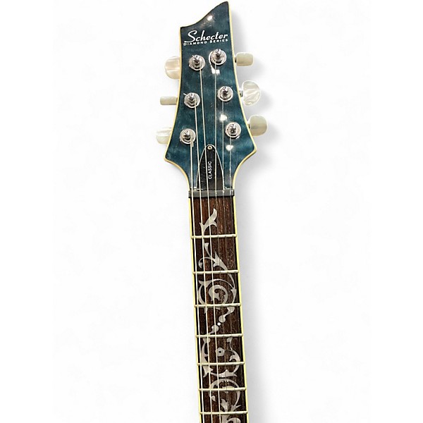 Used Schecter Guitar Research Diamond Series Classic Trans Blue Green Solid Body Electric Guitar