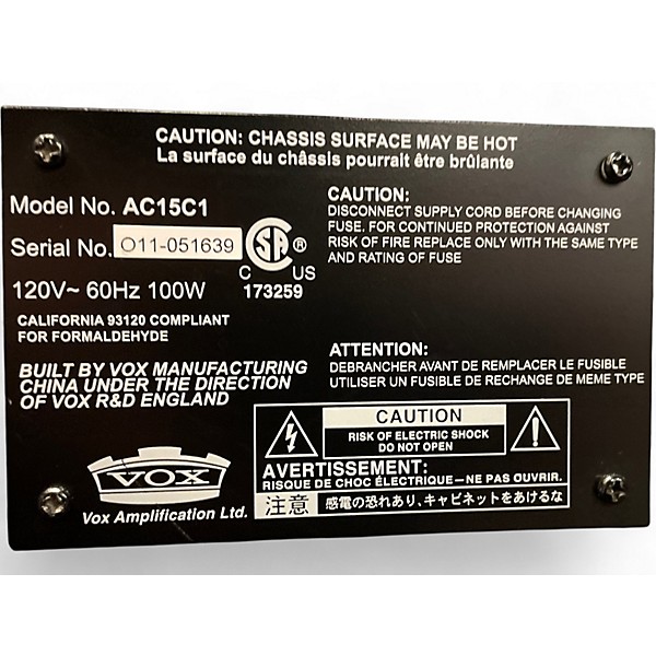 Used VOX AC15C1 15W Tube Guitar Combo Amp