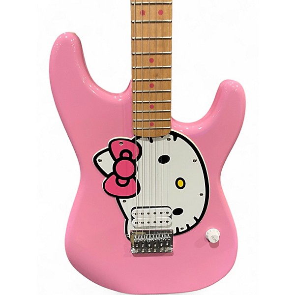 Used 2004 Squier Hello Kitty Stratocaster Single Hum Pink With Kitty Pickguard Pink Solid Body Electric Guitar