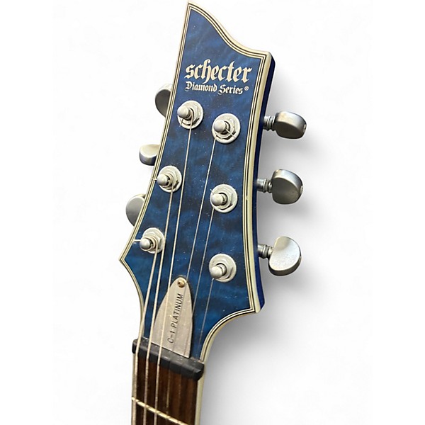 Used 2019 Schecter Guitar Research C-1 Platinum Elite Satin Transparent Blue Solid Body Electric Guitar