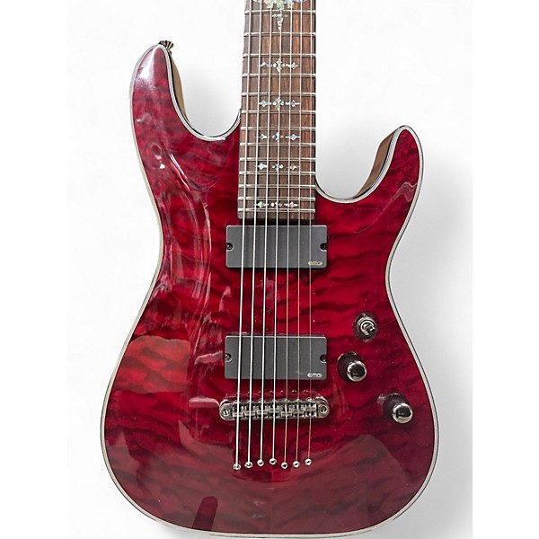 Used Schecter Guitar Research Damien Elite 7 Trans Crimson Red Solid Body Electric Guitar