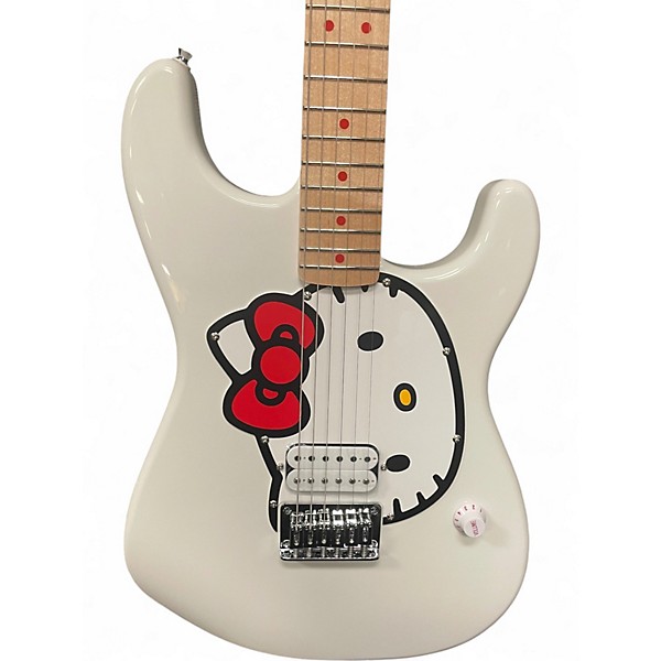 Used Squier Hello Kitty Stratocaster White Solid Body Electric Guitar