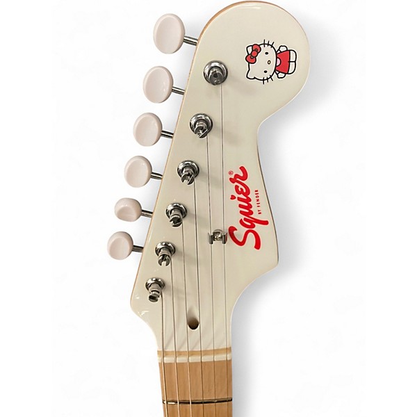 Used Squier Hello Kitty Stratocaster White Solid Body Electric Guitar