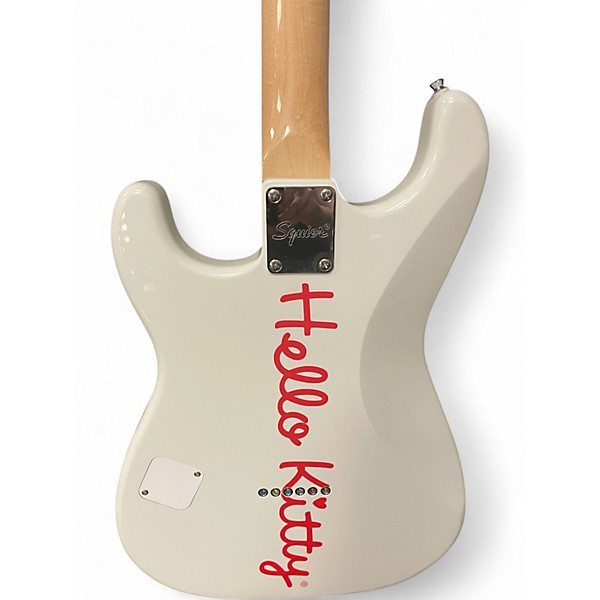 Used Squier Hello Kitty Stratocaster White Solid Body Electric Guitar
