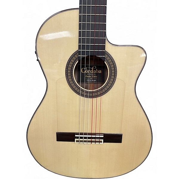Used 2010s Cordoba 55FCE Thinbody Flamenco Natural Classical Acoustic Electric Guitar