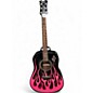 Used Dean Bret Michaels Signature BLACK WITH PINK FLAMES Acoustic Guitar thumbnail