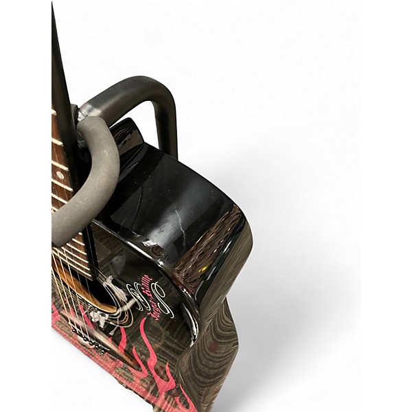 Used Dean Bret Michaels Signature BLACK WITH PINK FLAMES Acoustic Guitar