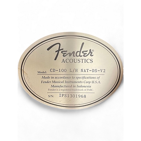 Used Fender CD100 Left Handed Natural Acoustic Guitar