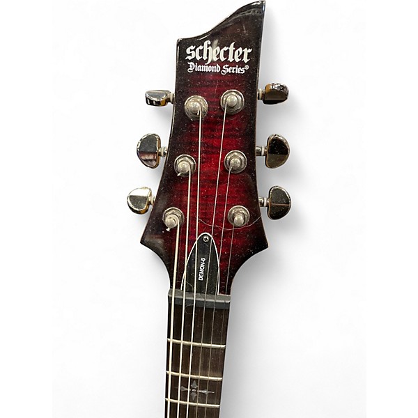 Used Schecter Guitar Research Demon 6 Crimson Red Burst Solid Body Electric Guitar