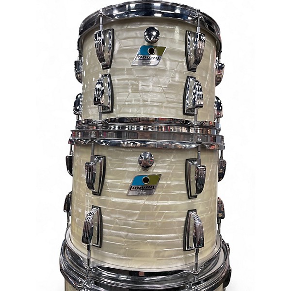 Vintage 1970s Ludwig 6 Piece Blue & Olive Era  White Marine Pearl Drum Kit