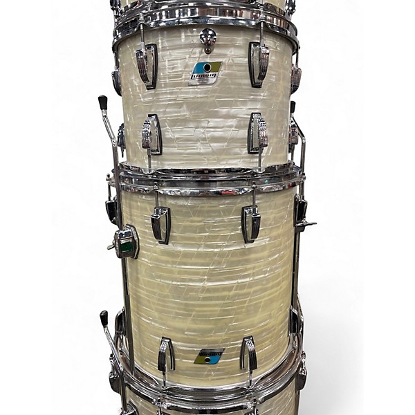 Vintage 1970s Ludwig 6 Piece Blue & Olive Era  White Marine Pearl Drum Kit