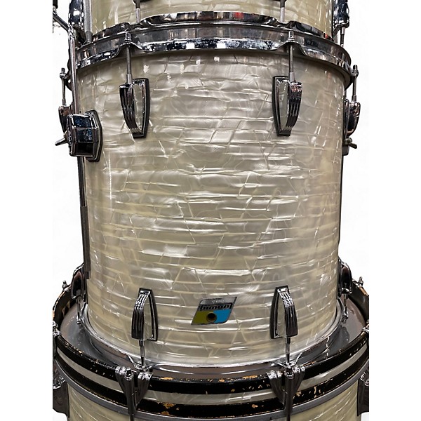 Vintage 1970s Ludwig 6 Piece Blue & Olive Era  White Marine Pearl Drum Kit