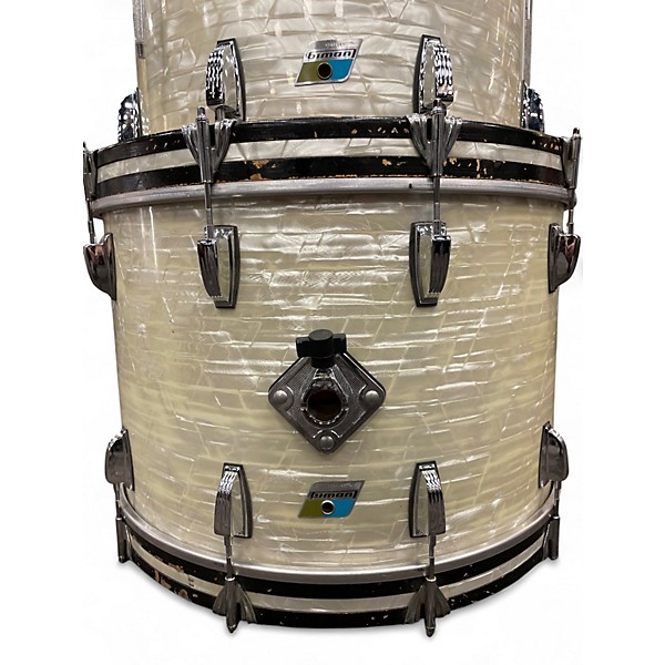 Vintage 1970s Ludwig 6 Piece Blue & Olive Era  White Marine Pearl Drum Kit