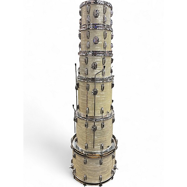 Vintage 1970s Ludwig 6 Piece Blue & Olive Era  White Marine Pearl Drum Kit