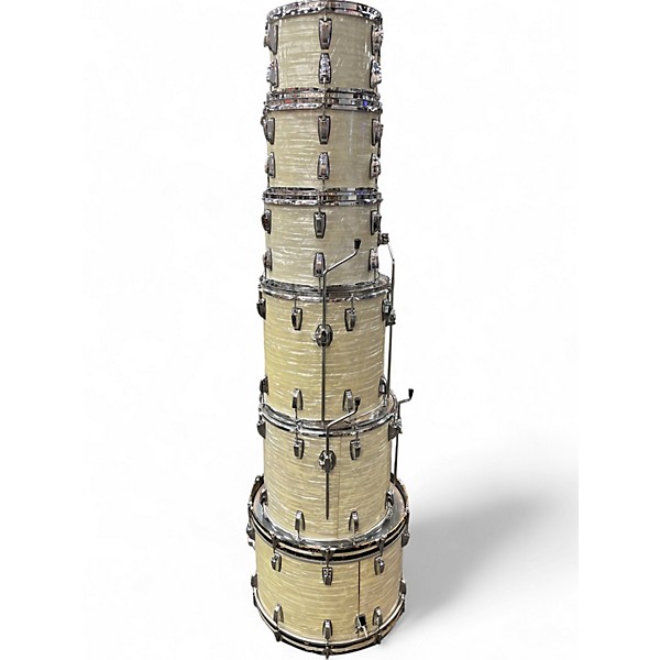 Vintage 1970s Ludwig 6 Piece Blue & Olive Era  White Marine Pearl Drum Kit