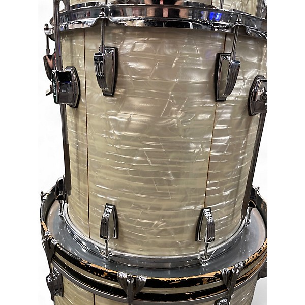 Vintage 1970s Ludwig 6 Piece Blue & Olive Era  White Marine Pearl Drum Kit