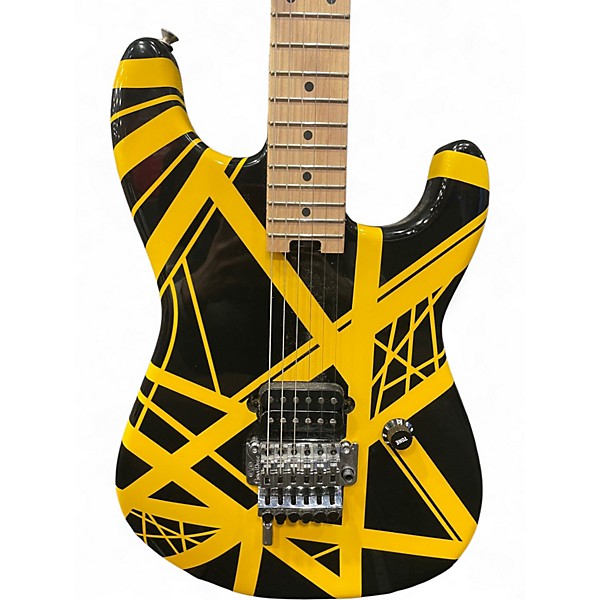 Used 2024 EVH EVH STRIPE SERIES Black and Yellow Solid Body Electric Guitar