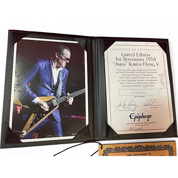 Used Epiphone Limited Edition Joe Bonamassa 1958 "Amos" Korina Flying-V Brown Solid Body Electric Guitar