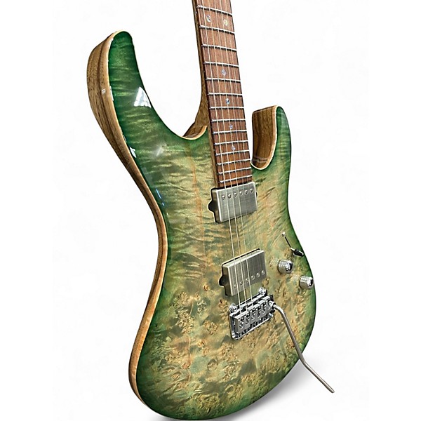 Used Suhr Custom Shop Modern Carve Top Faded Trans Green Burst Solid Body Electric Guitar