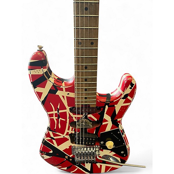 Used EVH Striped Series Frankie Red with Black and White Stripes Solid Body Electric Guitar