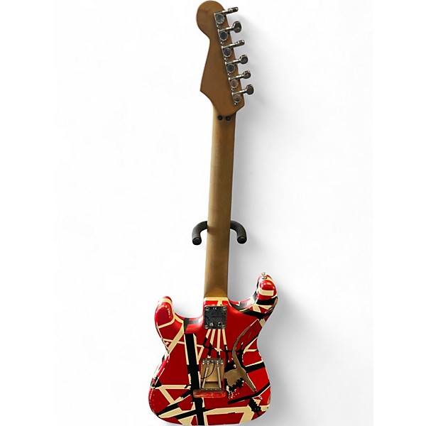 Used EVH Striped Series Frankie Red with Black and White Stripes Solid Body Electric Guitar