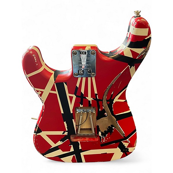 Used EVH Striped Series Frankie Red with Black and White Stripes Solid Body Electric Guitar
