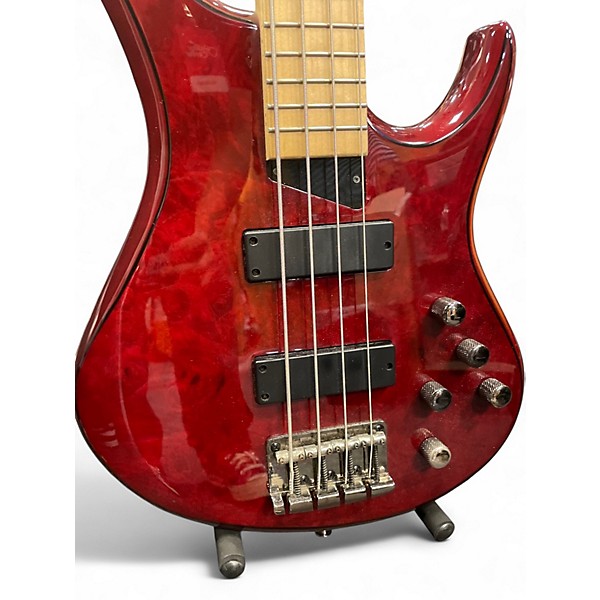 Used Kingston Z4 Trans Cherry Red Electric Bass Guitar