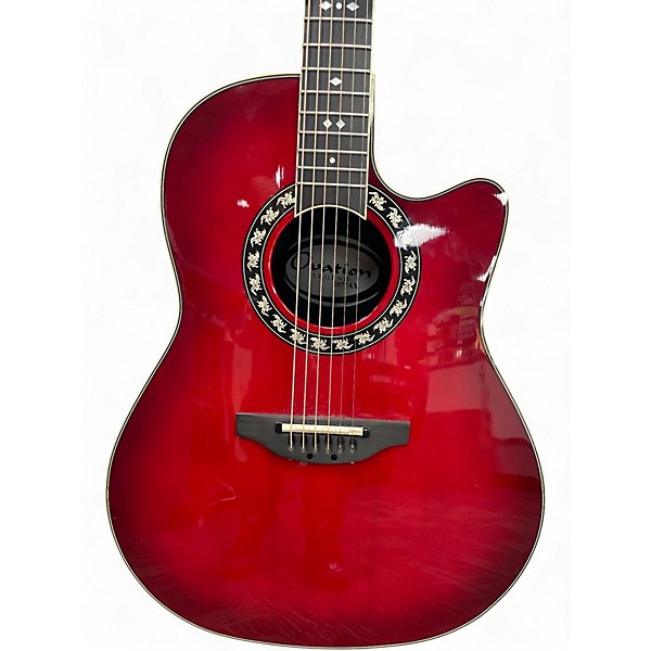 Used Ovation Legend 2077AX Trans Red Acoustic Electric Guitar