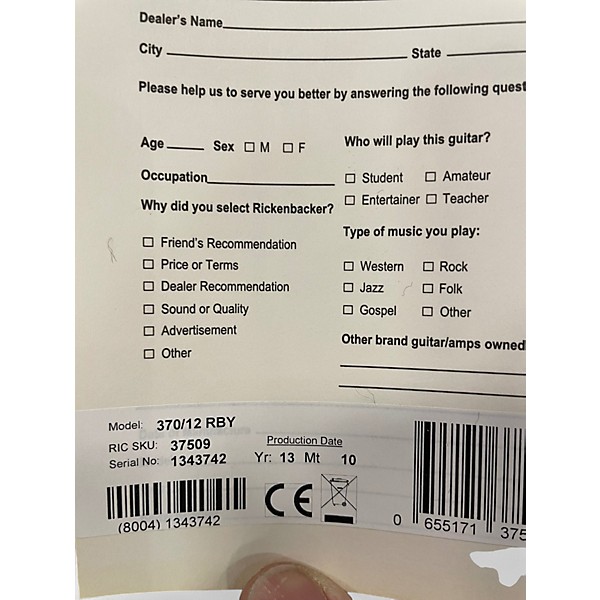 Used Rickenbacker 370/12 Candy Apple Red Hollow Body Electric Guitar